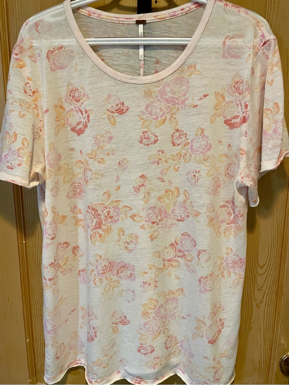 Free People Sheer Floral Burnout Tee Soft Pastel Rose Print